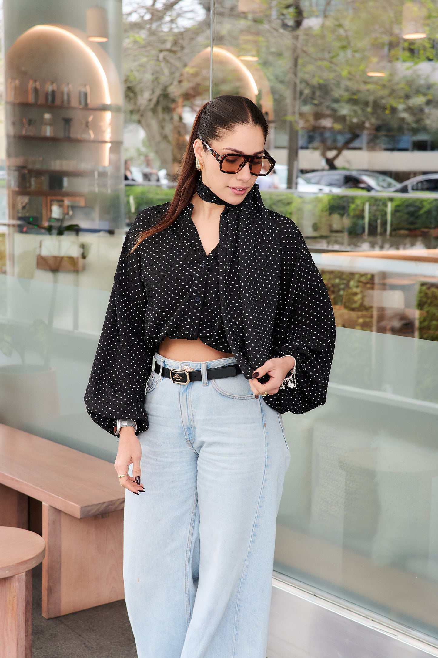 BLUSA BRIANNA POLKA DOTS NEGRA