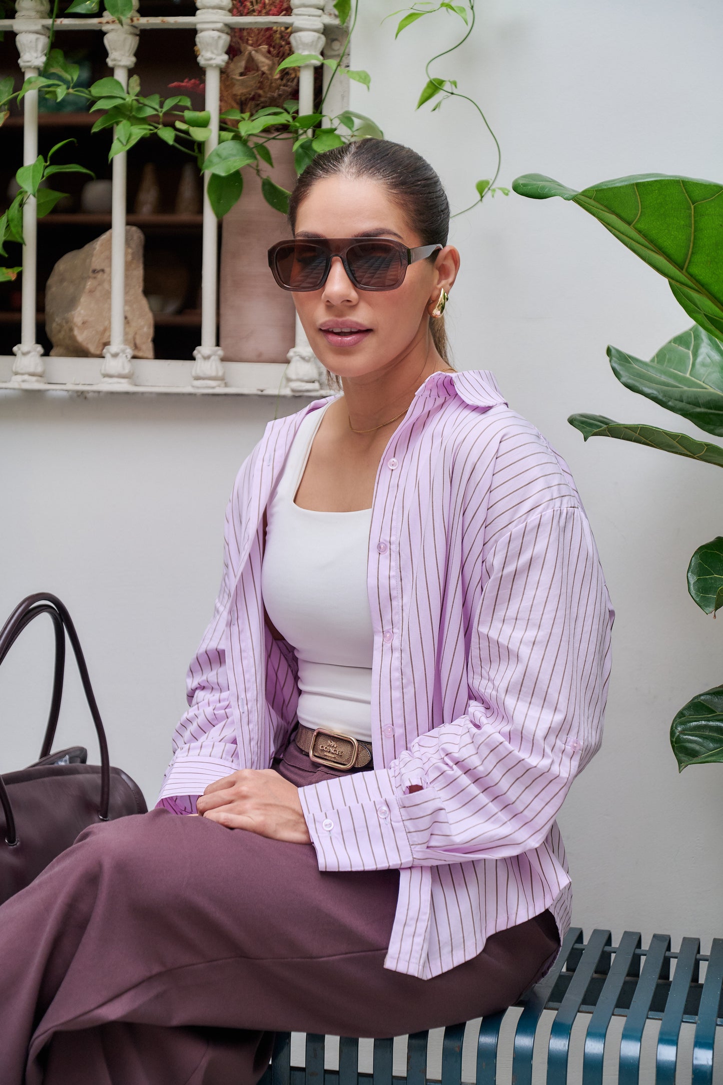 CAMISA OVERSIZE KALANA ROSADA CON MARRON